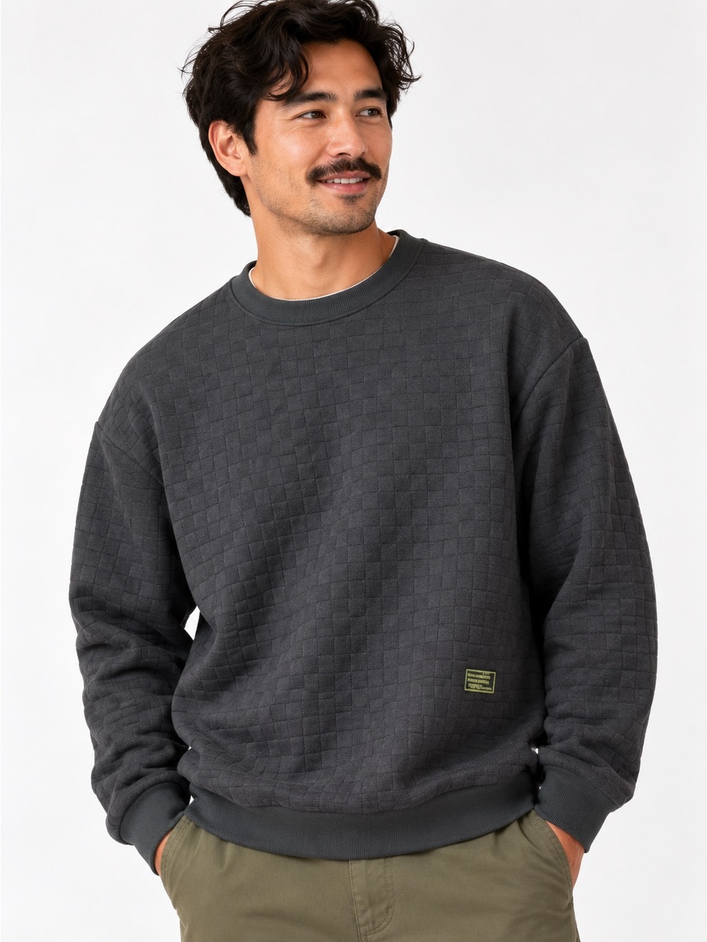 Hoooyi Black Textured Checkerboard Crewneck Sweatshirt, XXL